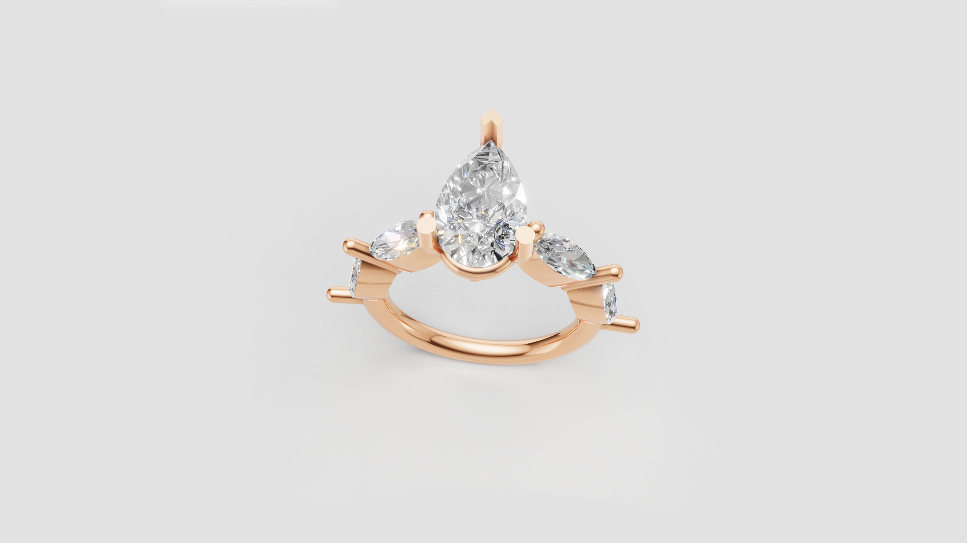 💎 Pear-Cut Engagement Ring with Marquise Side Stones – 14K Gold | DS IMPEX