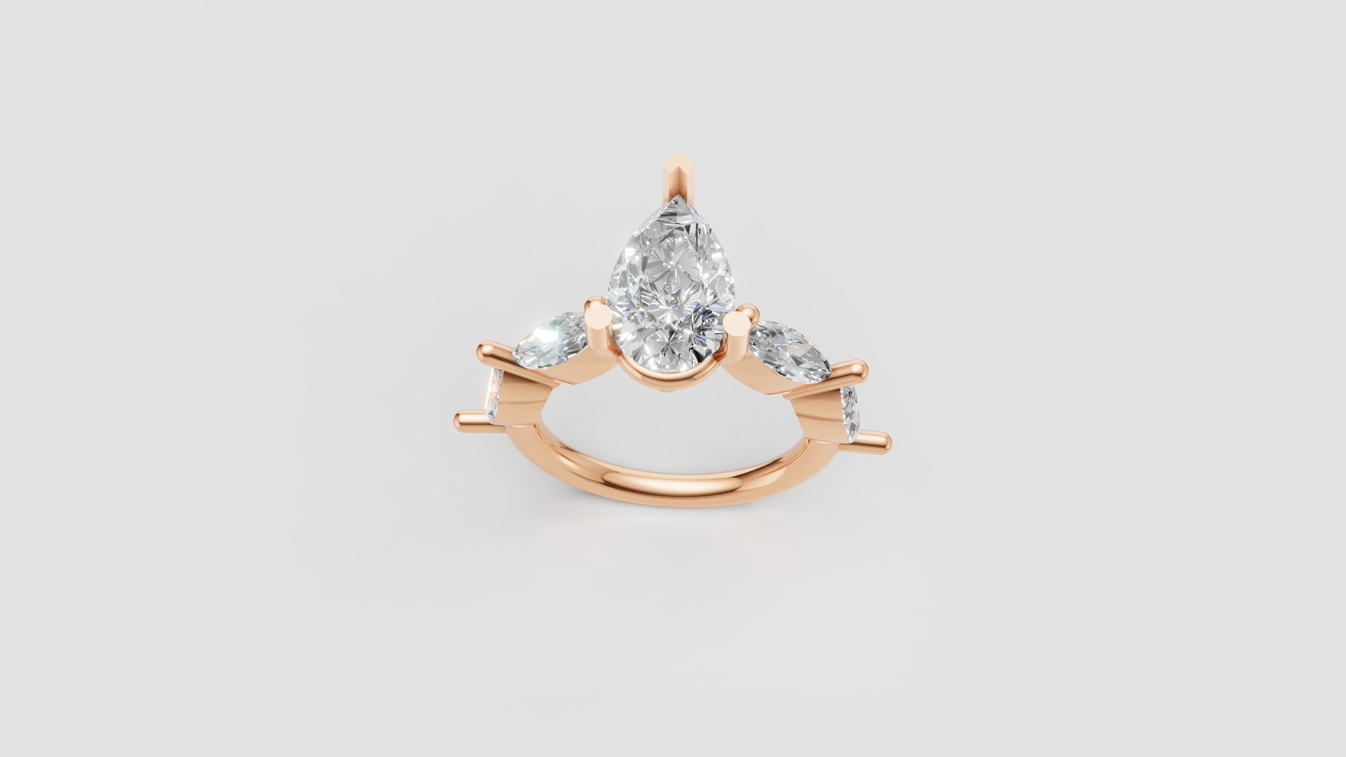 💎 Pear-Cut Engagement Ring with Marquise Side Stones – 14K Gold | DS IMPEX