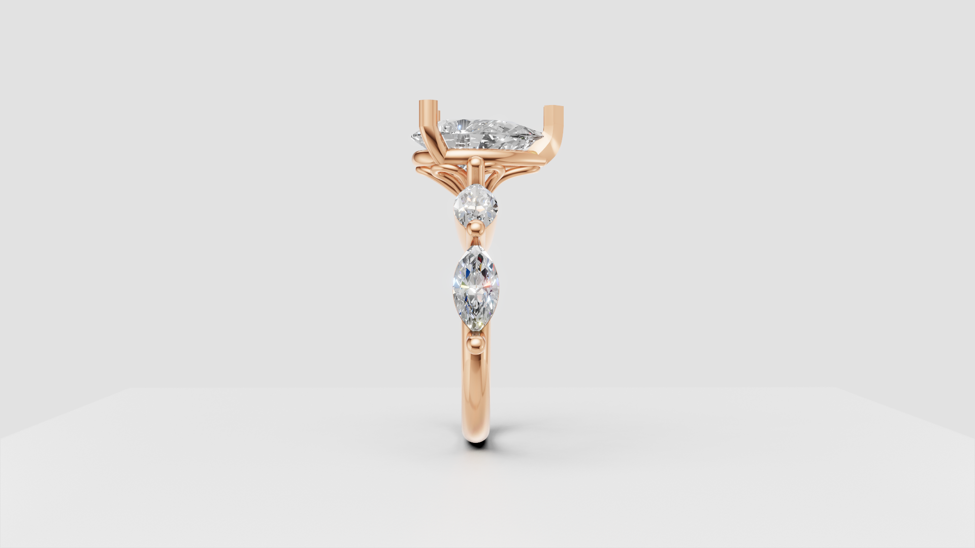 💎 Pear-Cut Engagement Ring with Marquise Side Stones – 14K Gold | DS IMPEX