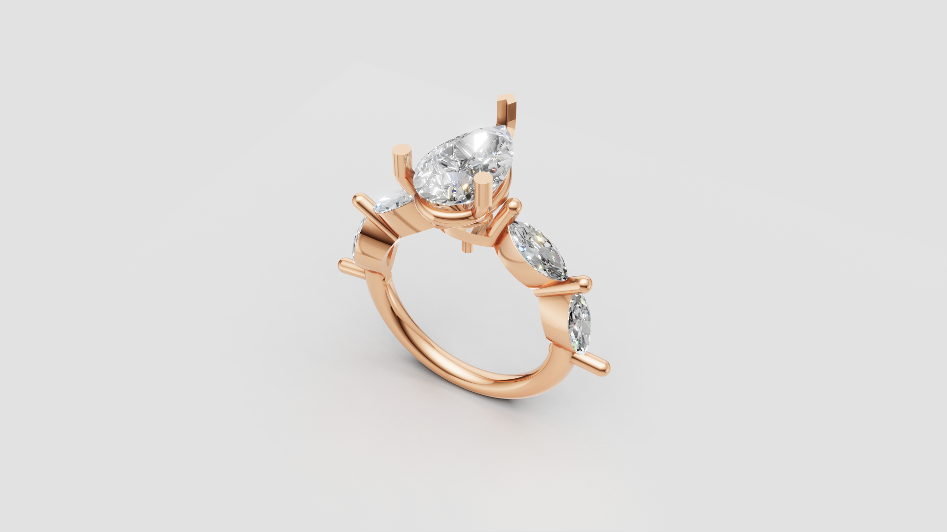 💎 Pear-Cut Engagement Ring with Marquise Side Stones – 14K Gold | DS IMPEX