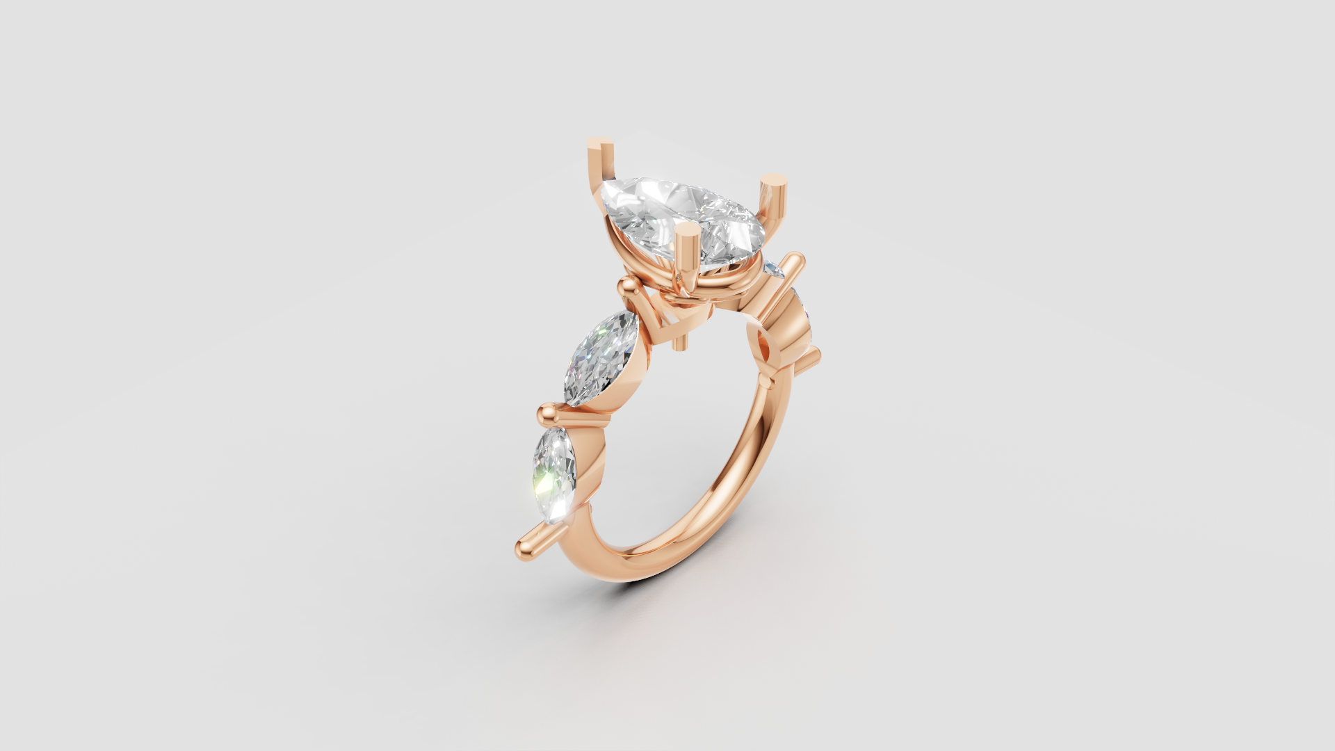 💎 Pear-Cut Engagement Ring with Marquise Side Stones – 14K Gold | DS IMPEX