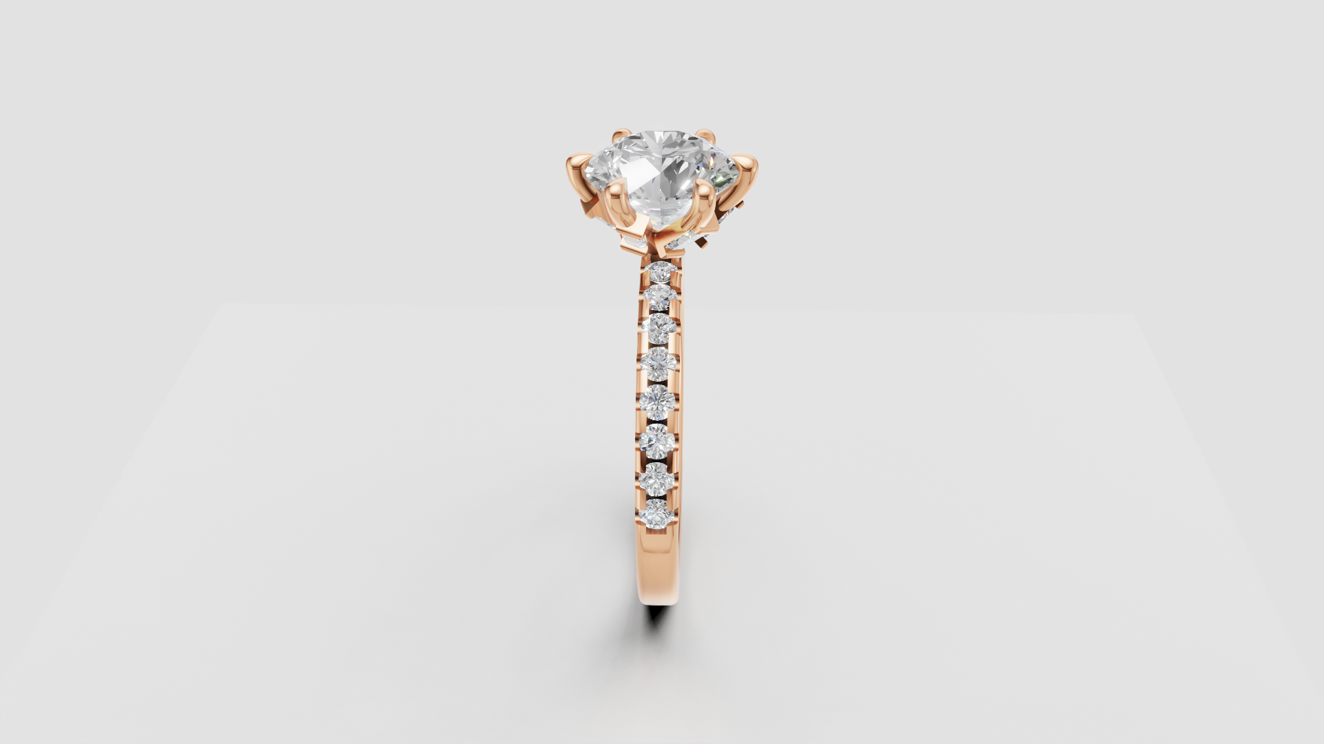 ✨ Classic Round Solitaire with Diamond Band – 18K Gold | DS IMPEX