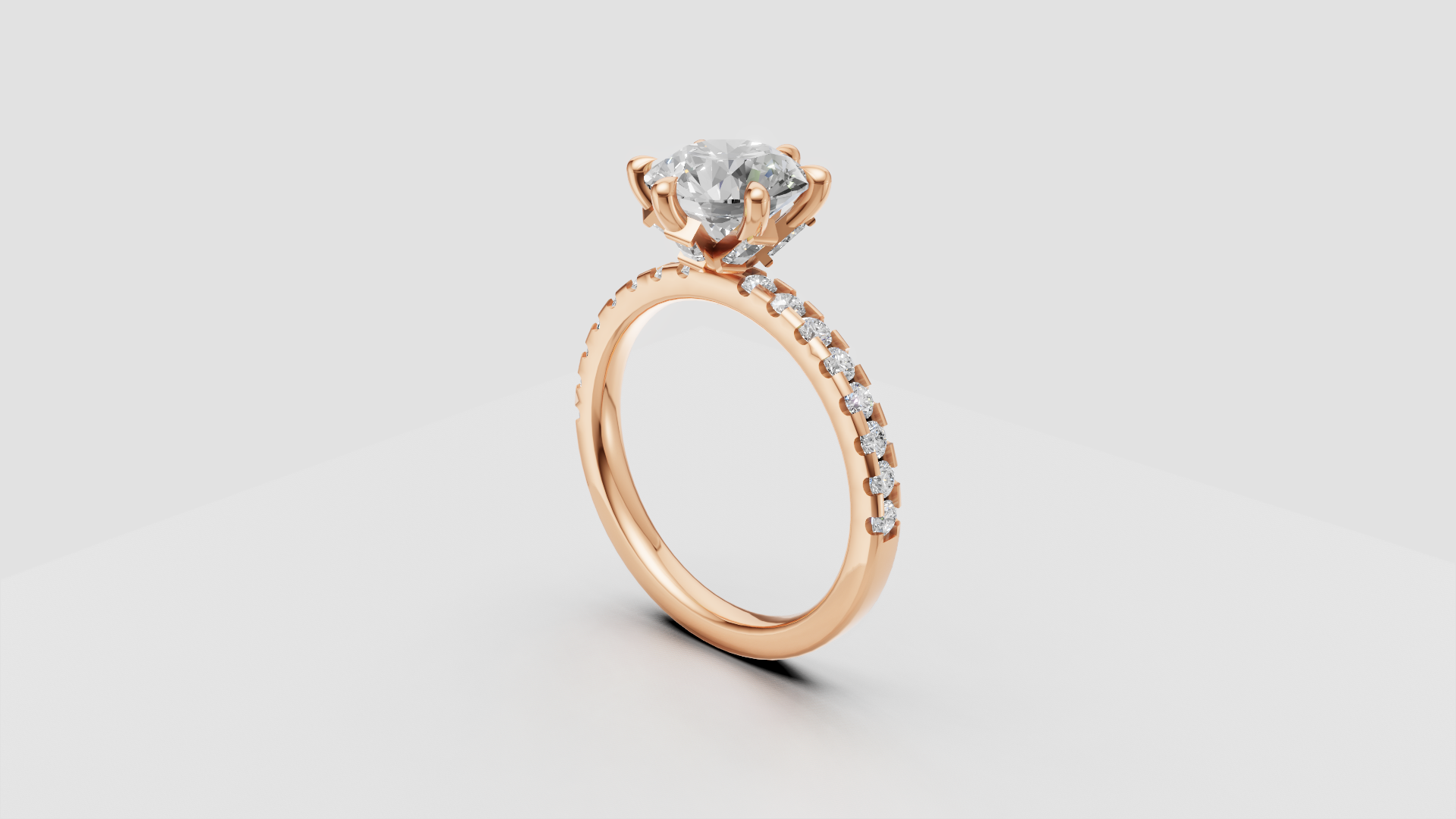 ✨ Classic Round Solitaire with Diamond Band – 18K Gold | DS IMPEX