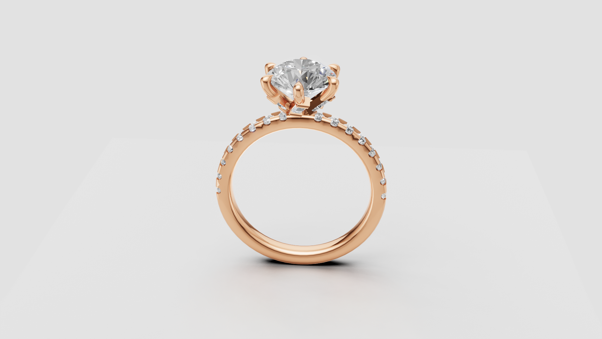 ✨ Classic Round Solitaire with Diamond Band – 18K Gold | DS IMPEX