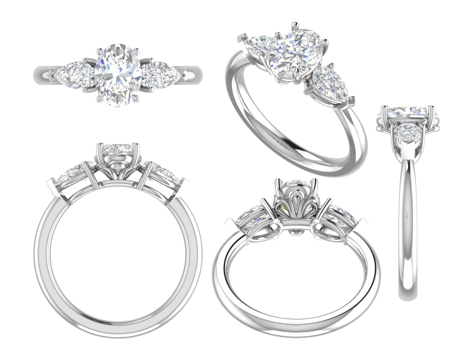 ✨ Three-Stone Oval Diamond Engagement Ring – 14K Gold | DS IMPEX