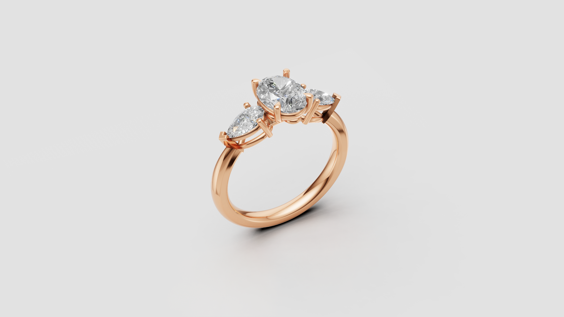 ✨ Three-Stone Oval Diamond Engagement Ring – 14K Gold | DS IMPEX