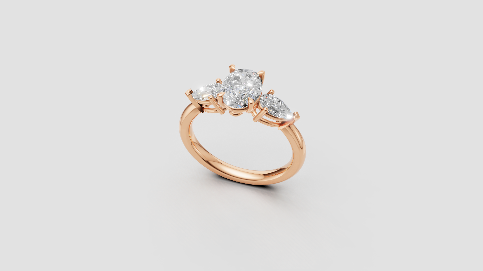 ✨ Three-Stone Oval Diamond Engagement Ring – 14K Gold | DS IMPEX