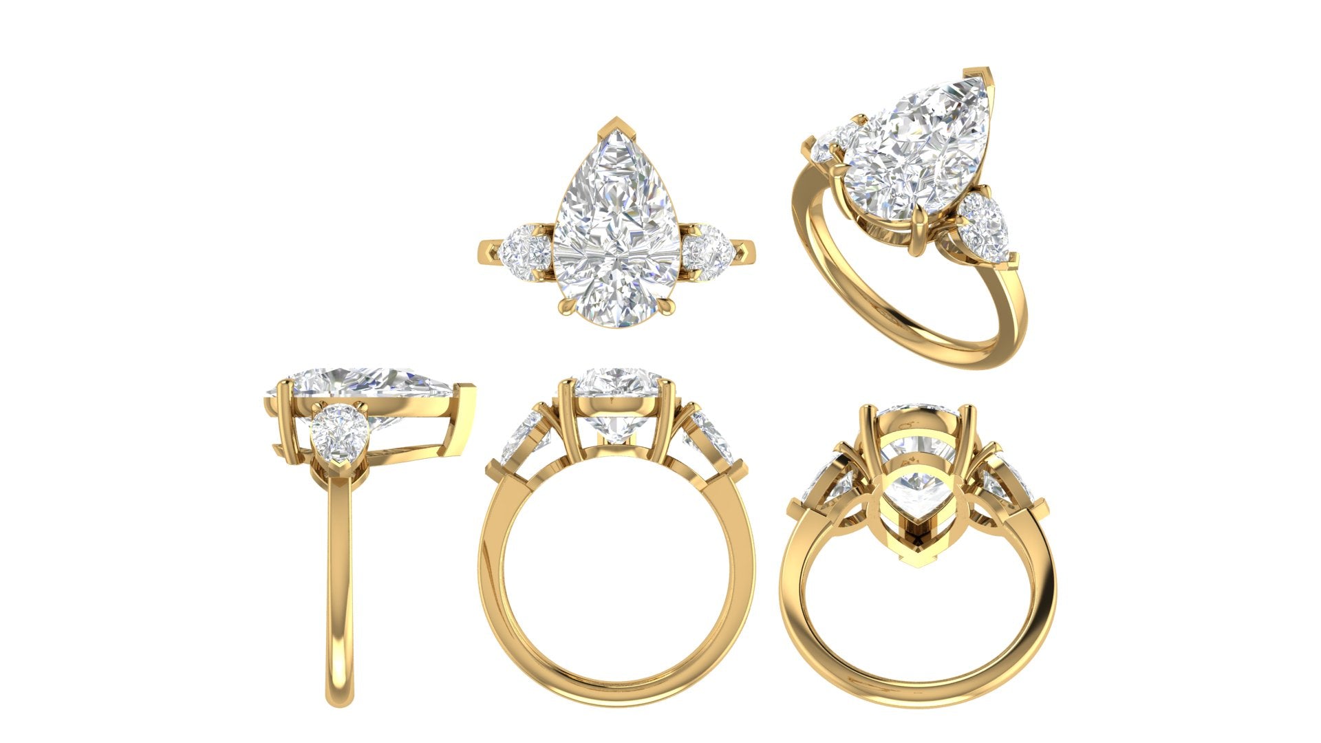 💎 Pear-Cut Diamond Three-Stone Ring | 18K Gold | DS IMPEX