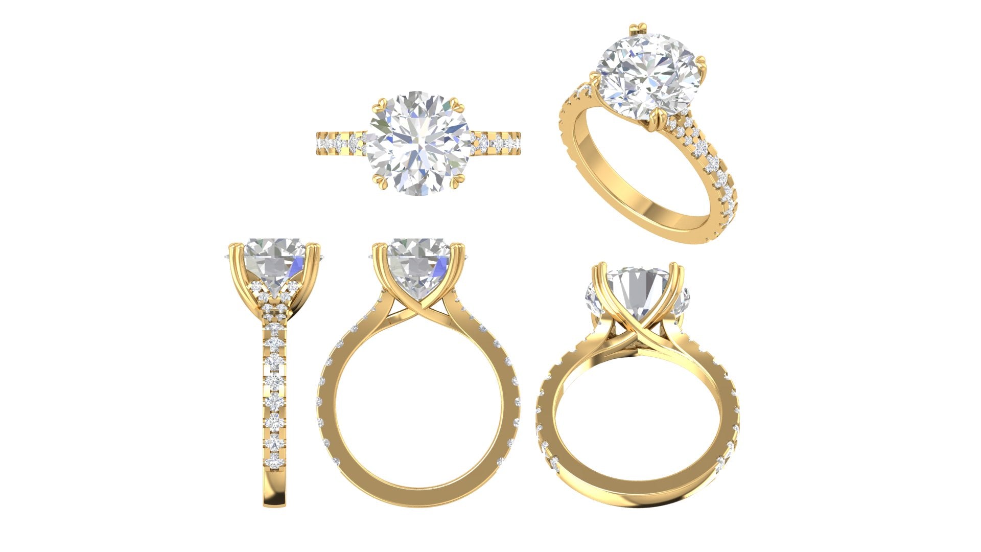 💎 Round-Cut Diamond Solitaire with Side Stones | 18K Gold | DS IMPEX