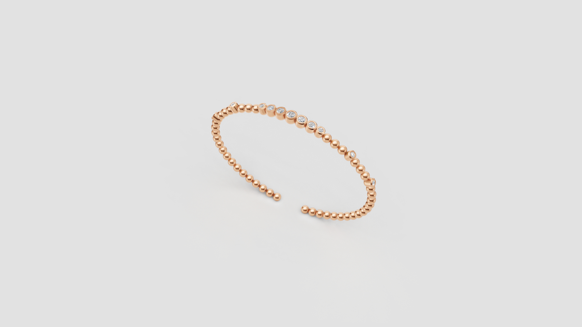 Diamond Beaded Open Bangle | 18K Gold | DS IMPEX
