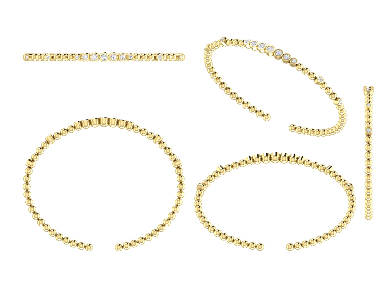 Diamond Beaded Open Bangle | 18K Gold | DS IMPEX