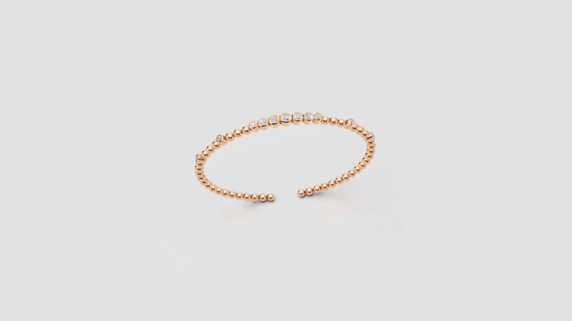 Diamond Beaded Open Bangle | 18K Gold | DS IMPEX