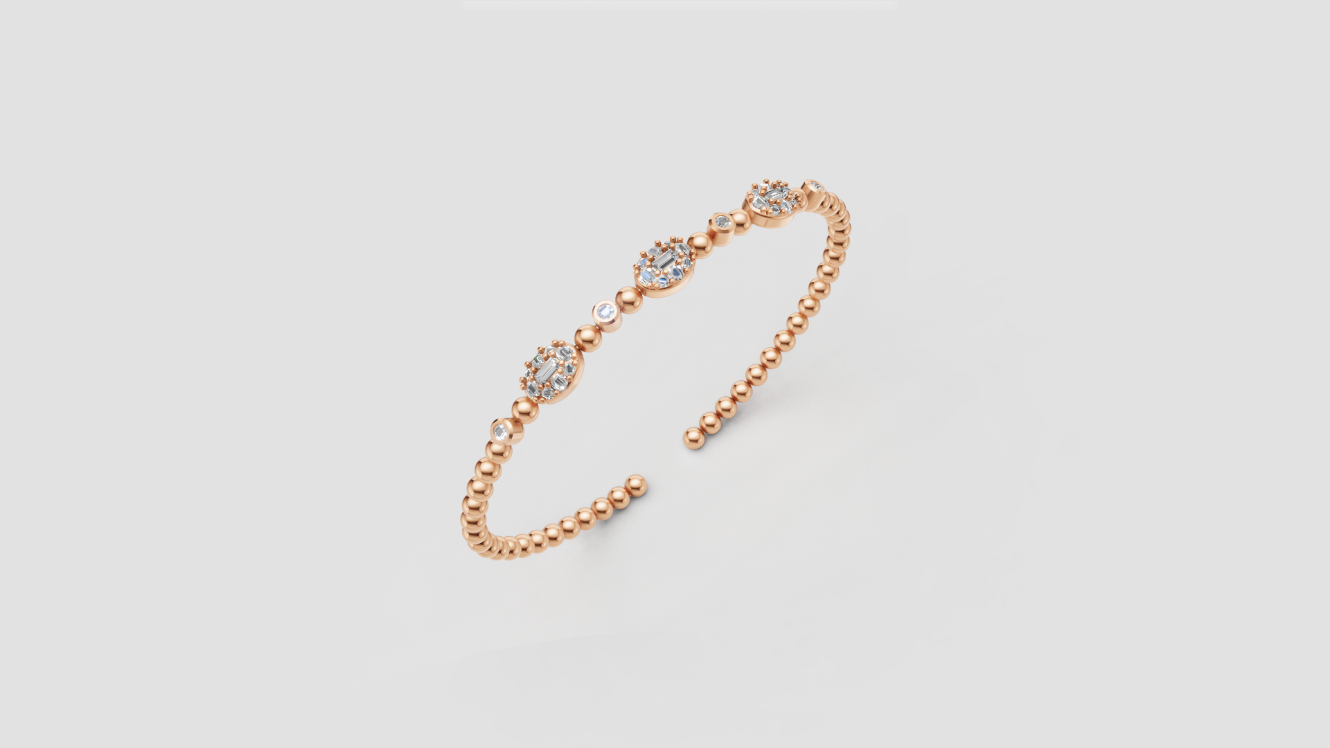 Diamond Cluster Beaded Open Bangle | 14K Gold | DS IMPEX