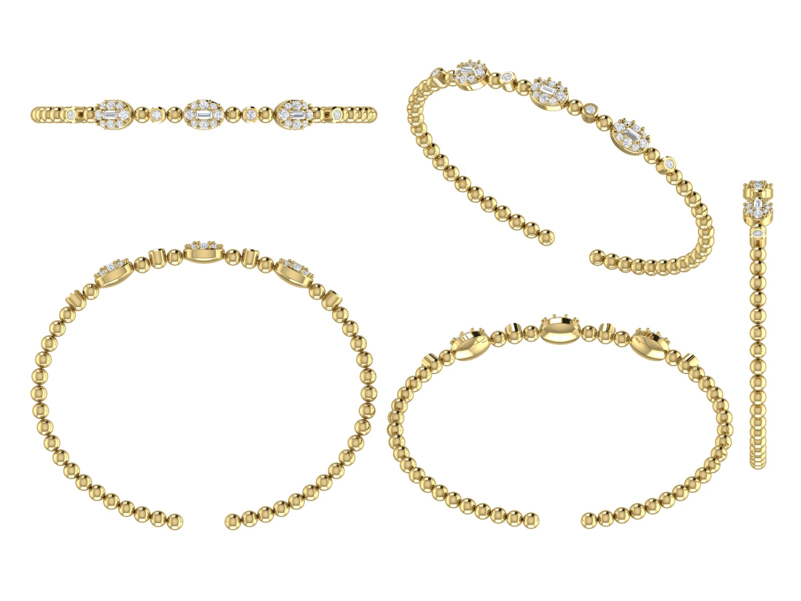 Diamond Cluster Beaded Open Bangle | 14K Gold | DS IMPEX