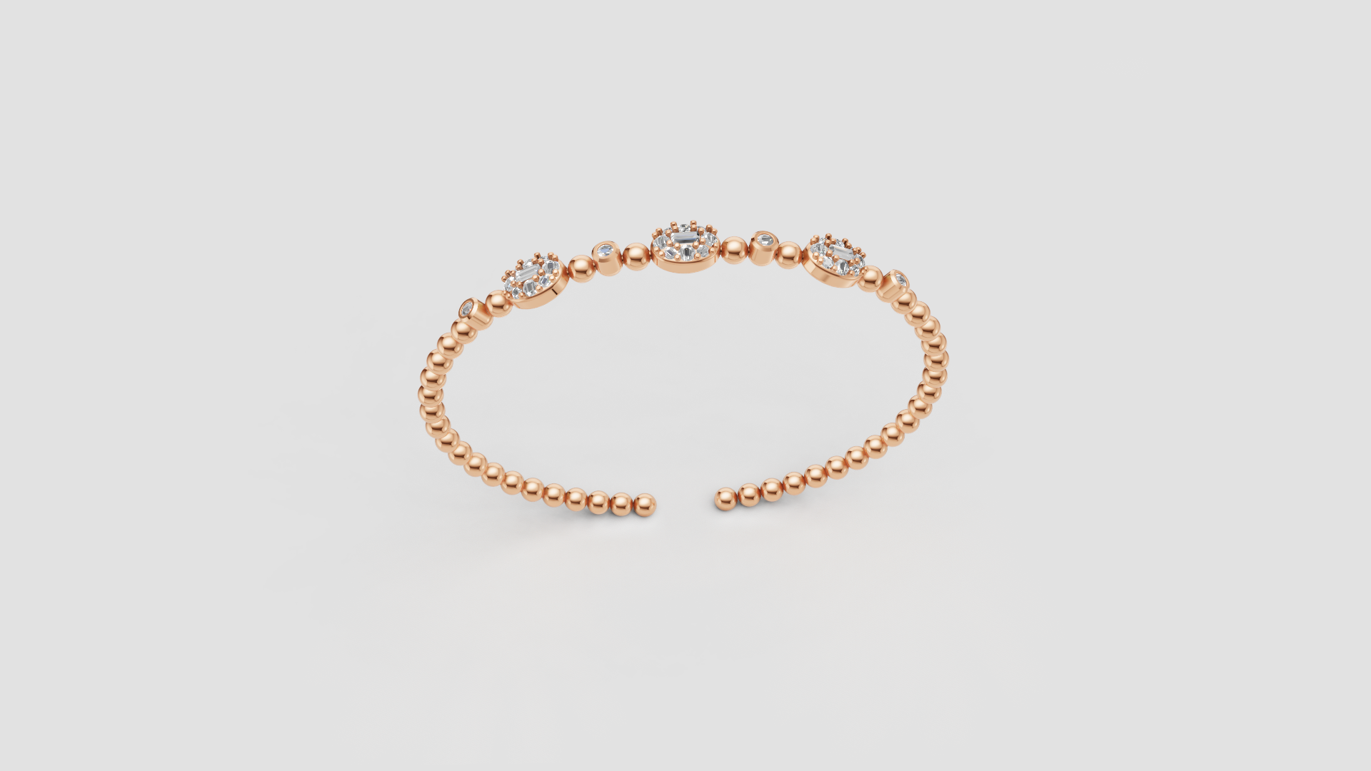 Diamond Cluster Beaded Open Bangle | 14K Gold | DS IMPEX