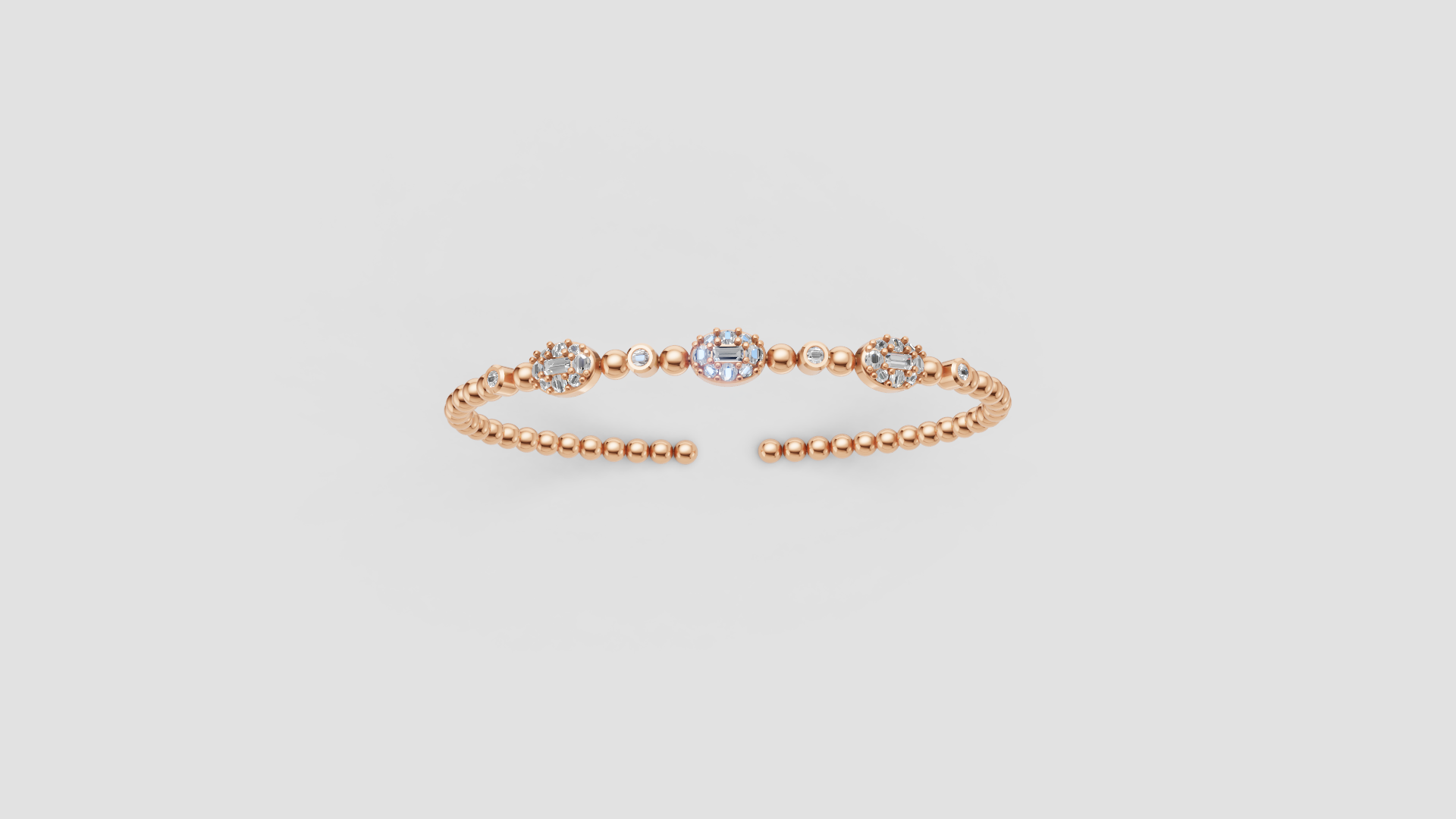 Diamond Cluster Beaded Open Bangle | 14K Gold | DS IMPEX