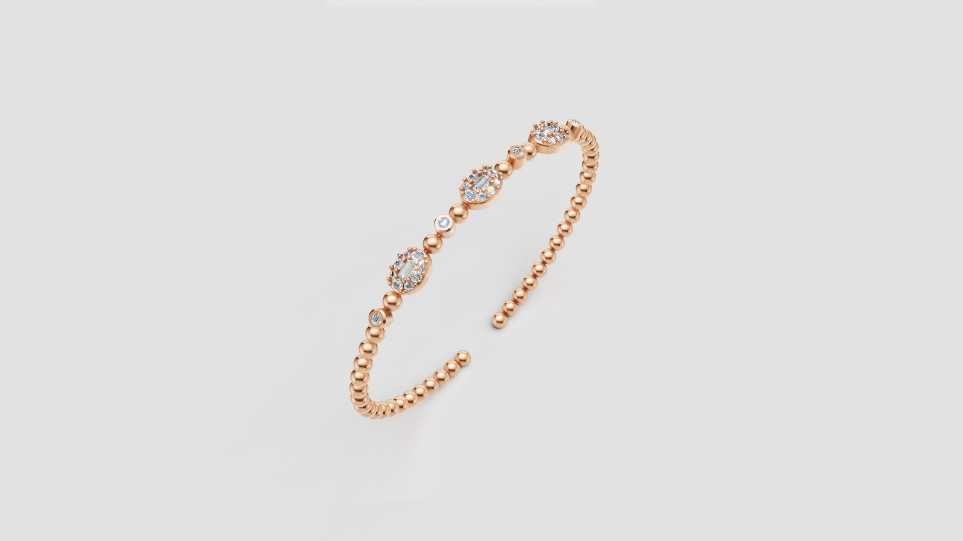 Diamond Cluster Beaded Open Bangle | 14K Gold | DS IMPEX