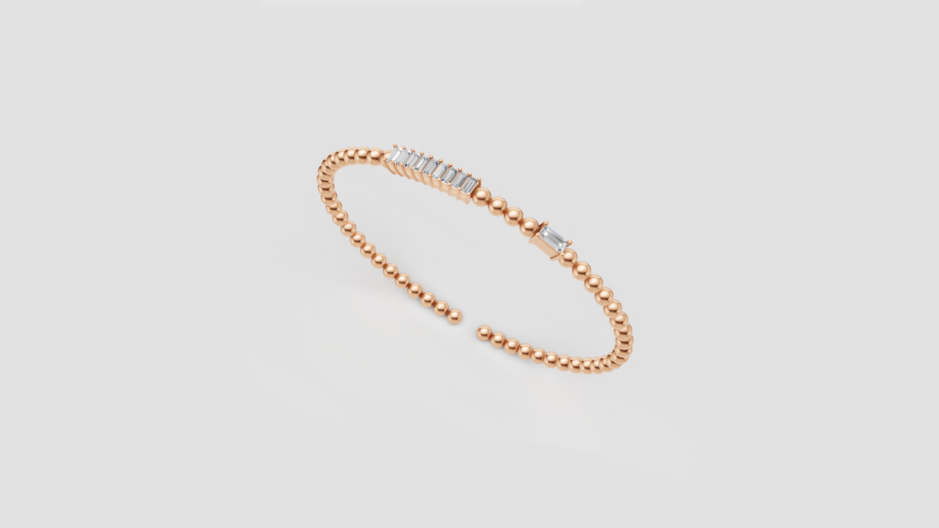 Baguette Diamond Beaded Open Bangle | 14K Gold | DS IMPEX