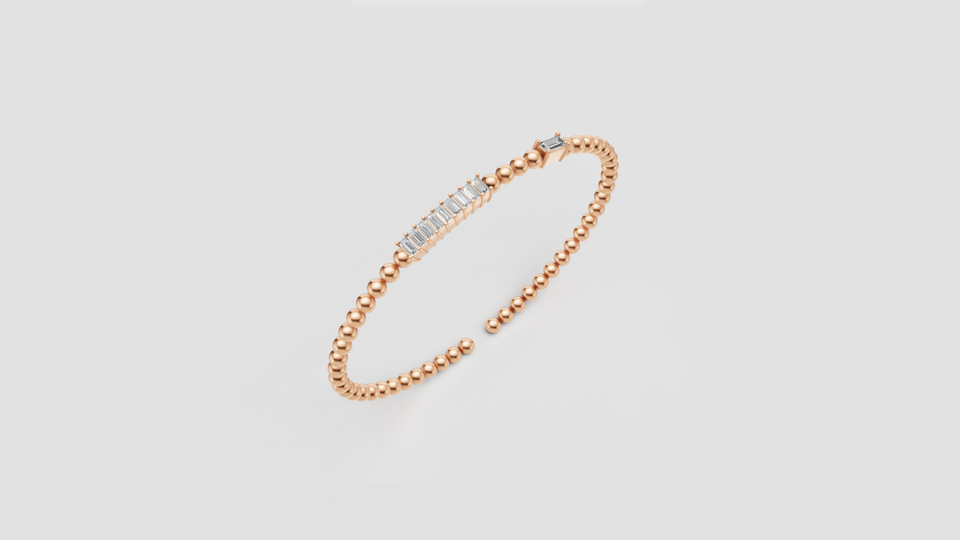 Baguette Diamond Beaded Open Bangle | 14K Gold | DS IMPEX