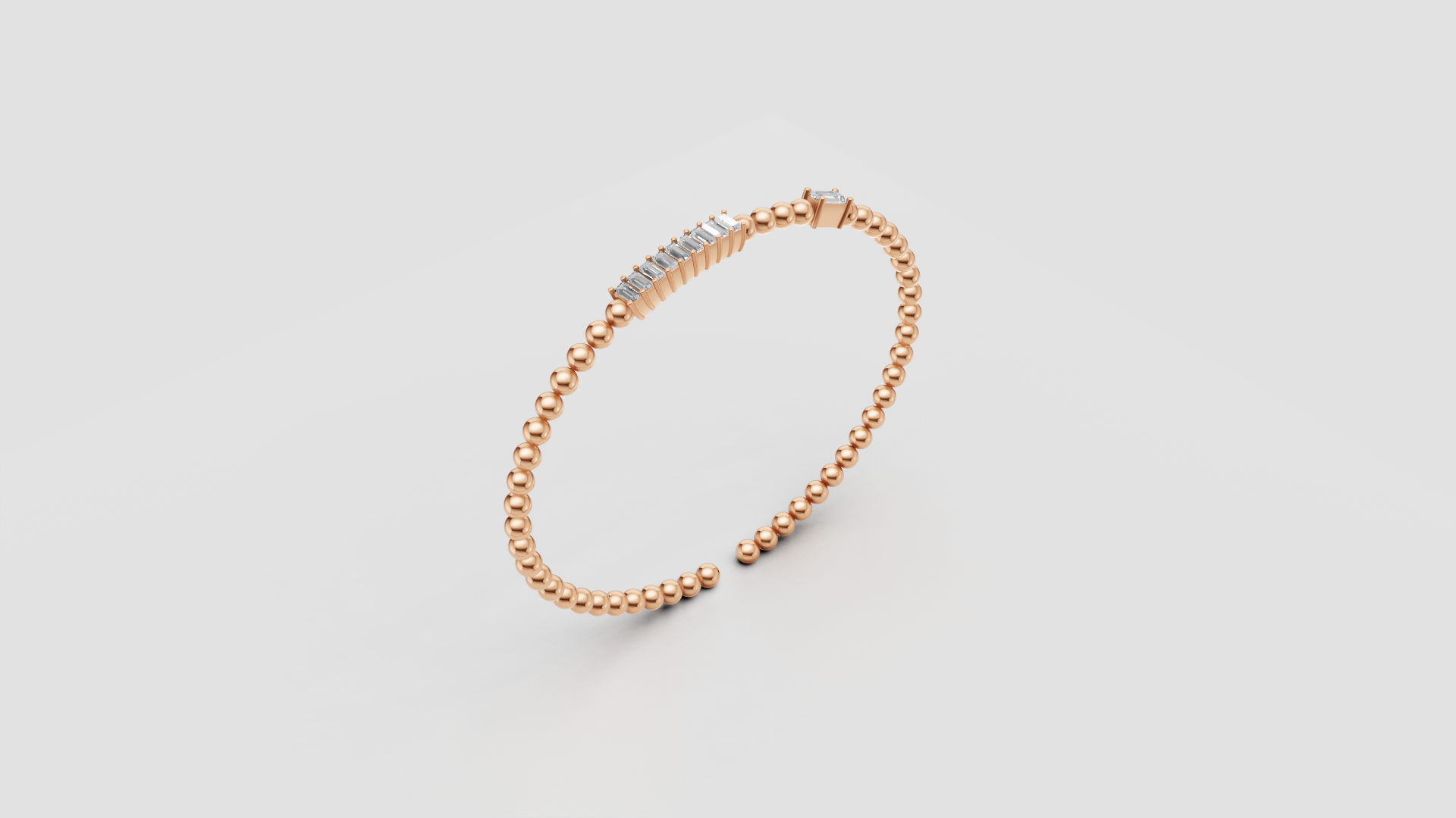 Baguette Diamond Beaded Open Bangle | 14K Gold | DS IMPEX
