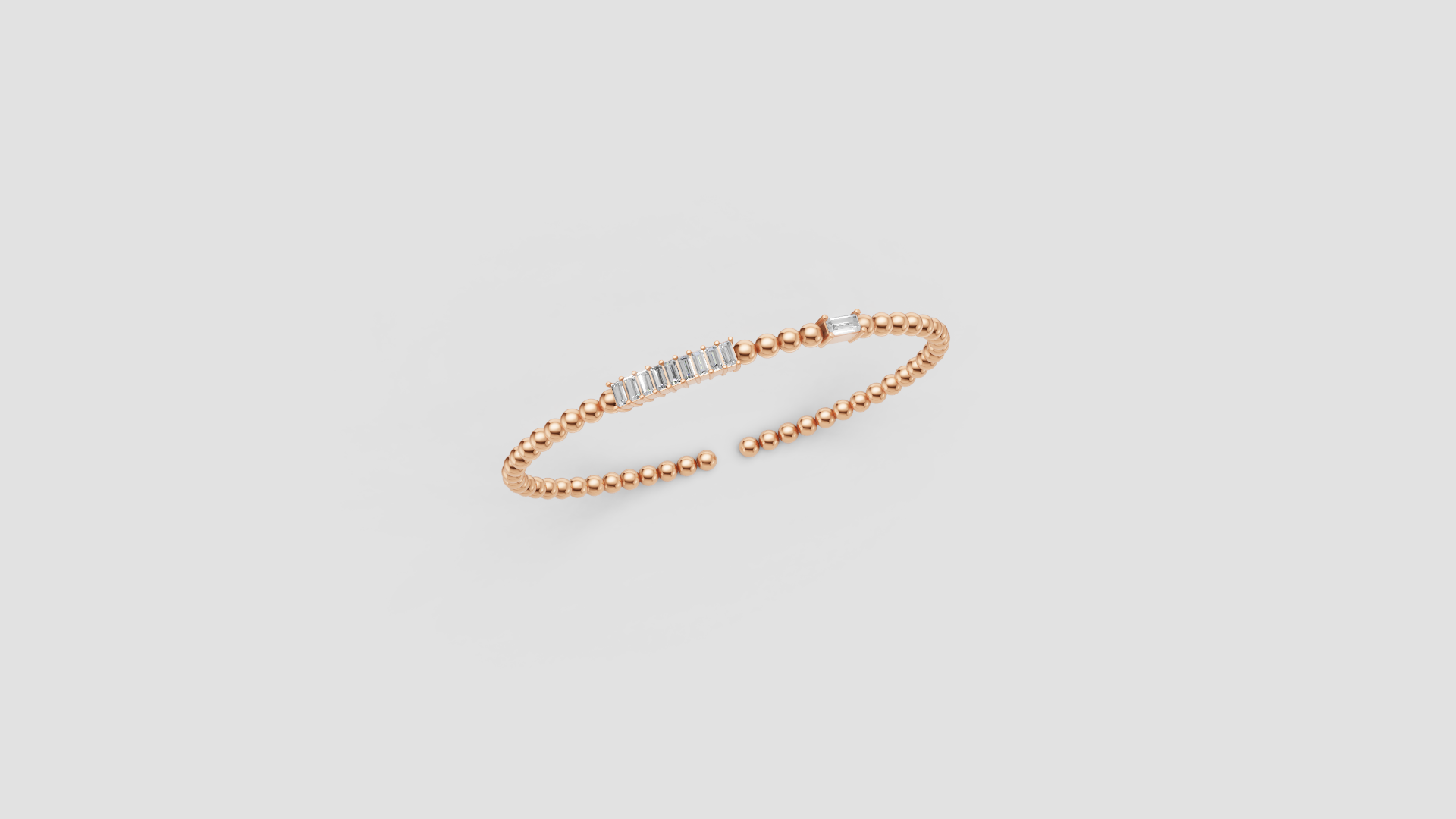 Baguette Diamond Beaded Open Bangle | 14K Gold | DS IMPEX