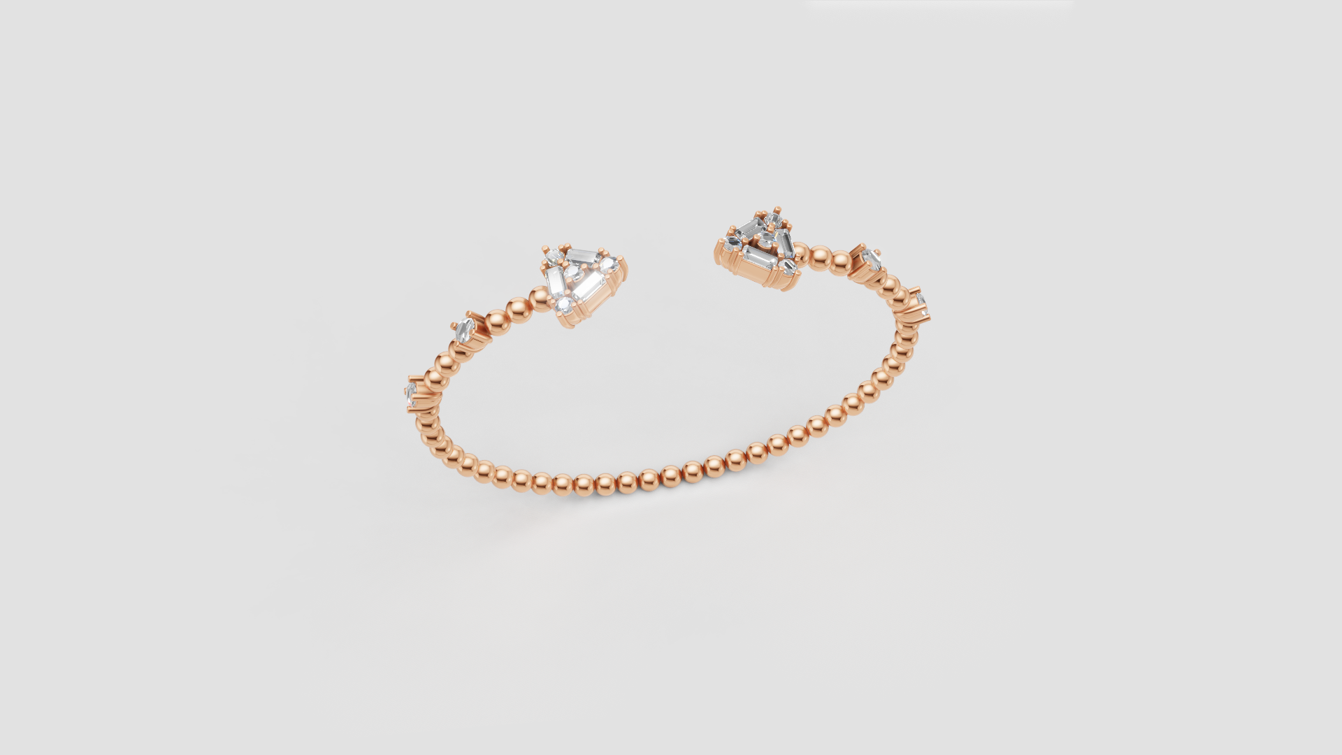 Trillion-Cut Diamond Beaded Open Bangle | 14K Gold | DS IMPEX