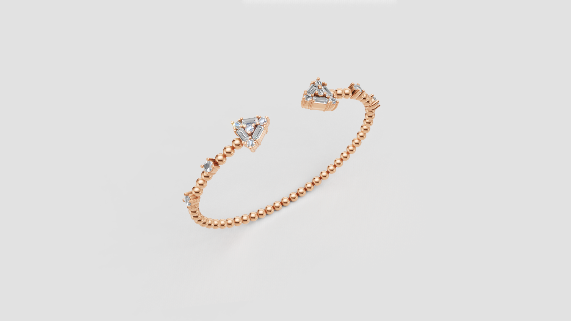 Trillion-Cut Diamond Beaded Open Bangle | 14K Gold | DS IMPEX