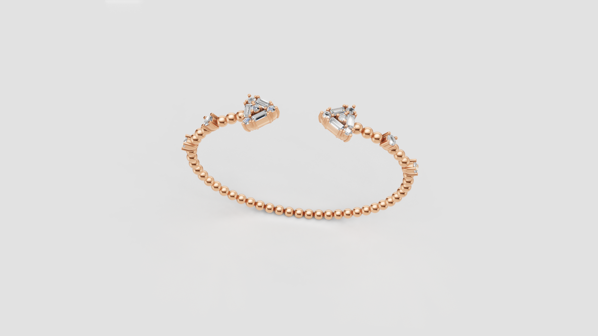 Trillion-Cut Diamond Beaded Open Bangle | 14K Gold | DS IMPEX