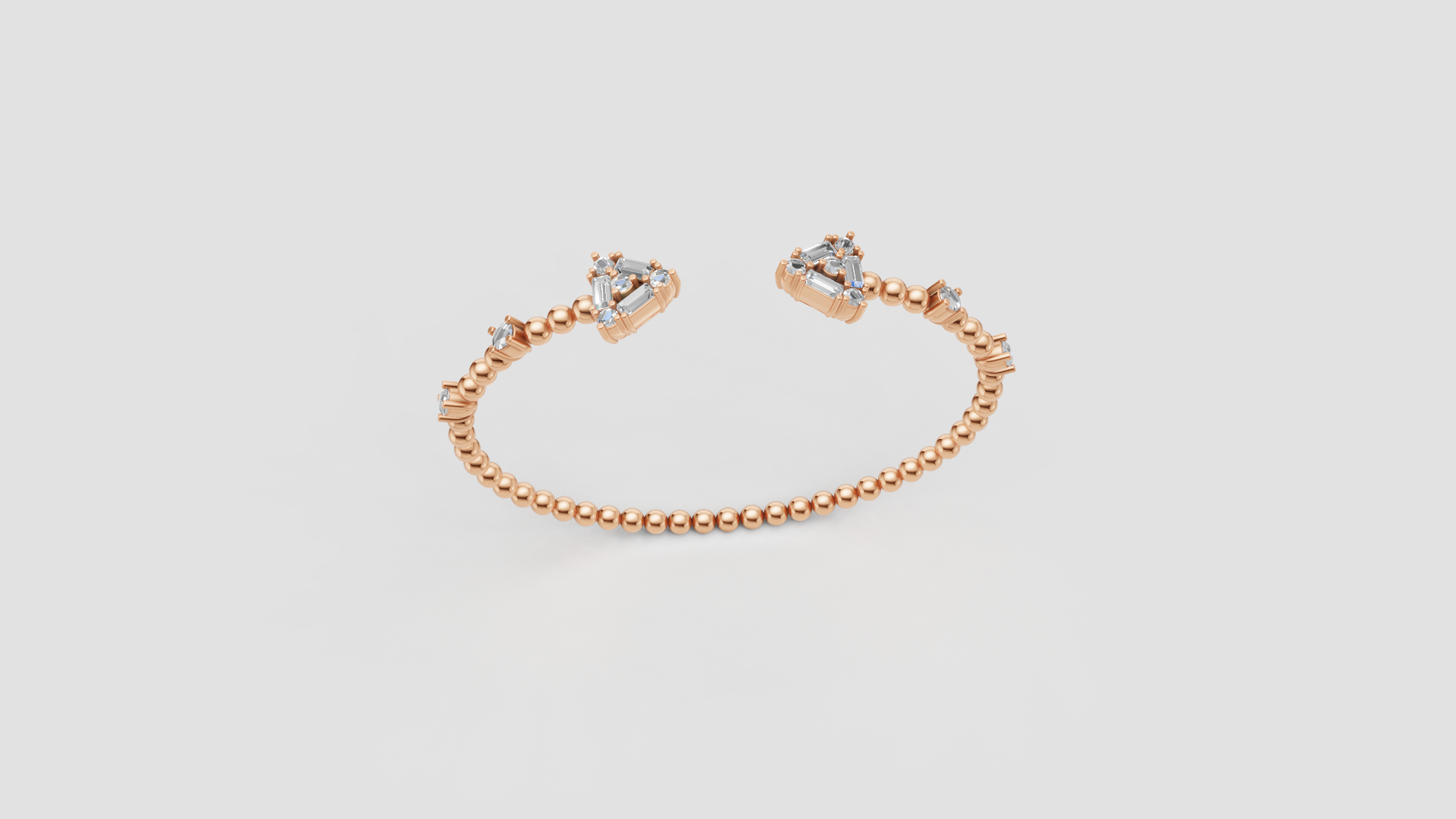 Trillion-Cut Diamond Beaded Open Bangle | 14K Gold | DS IMPEX