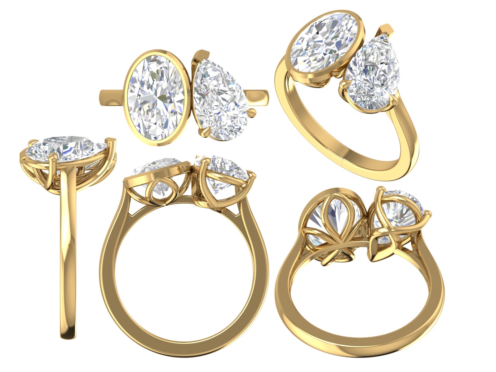 ✨ Double-Solitaire Round & Pear Cut Ring | 14K Gold | DS IMPEX