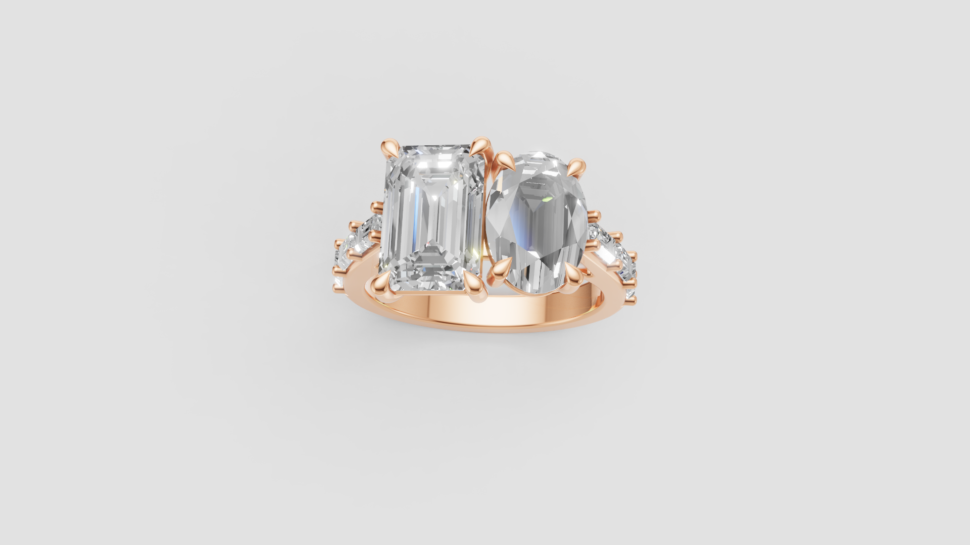 ✨ Dual-Cut Emerald & Oval Ring with Side Accents | 14K Gold | DS IMPEX