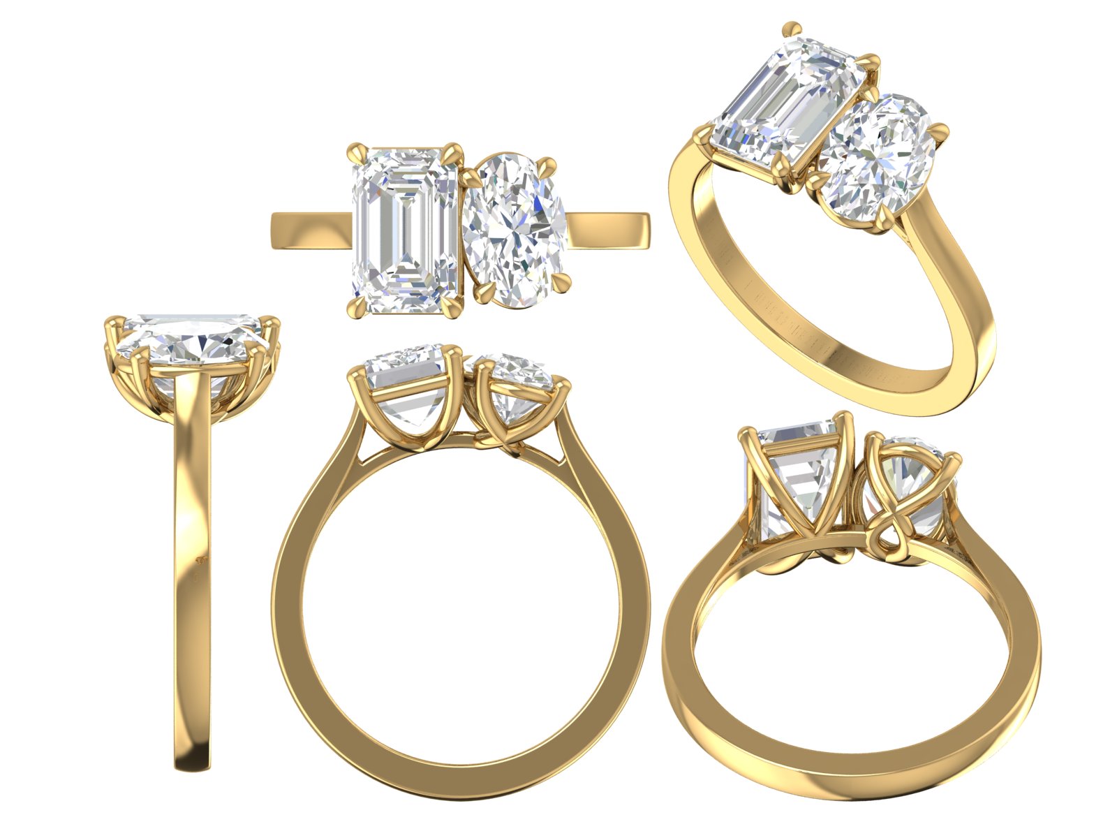 ✨ Dual-Cut Emerald & Oval Ring with Side Accents | 14K Gold | DS IMPEX
