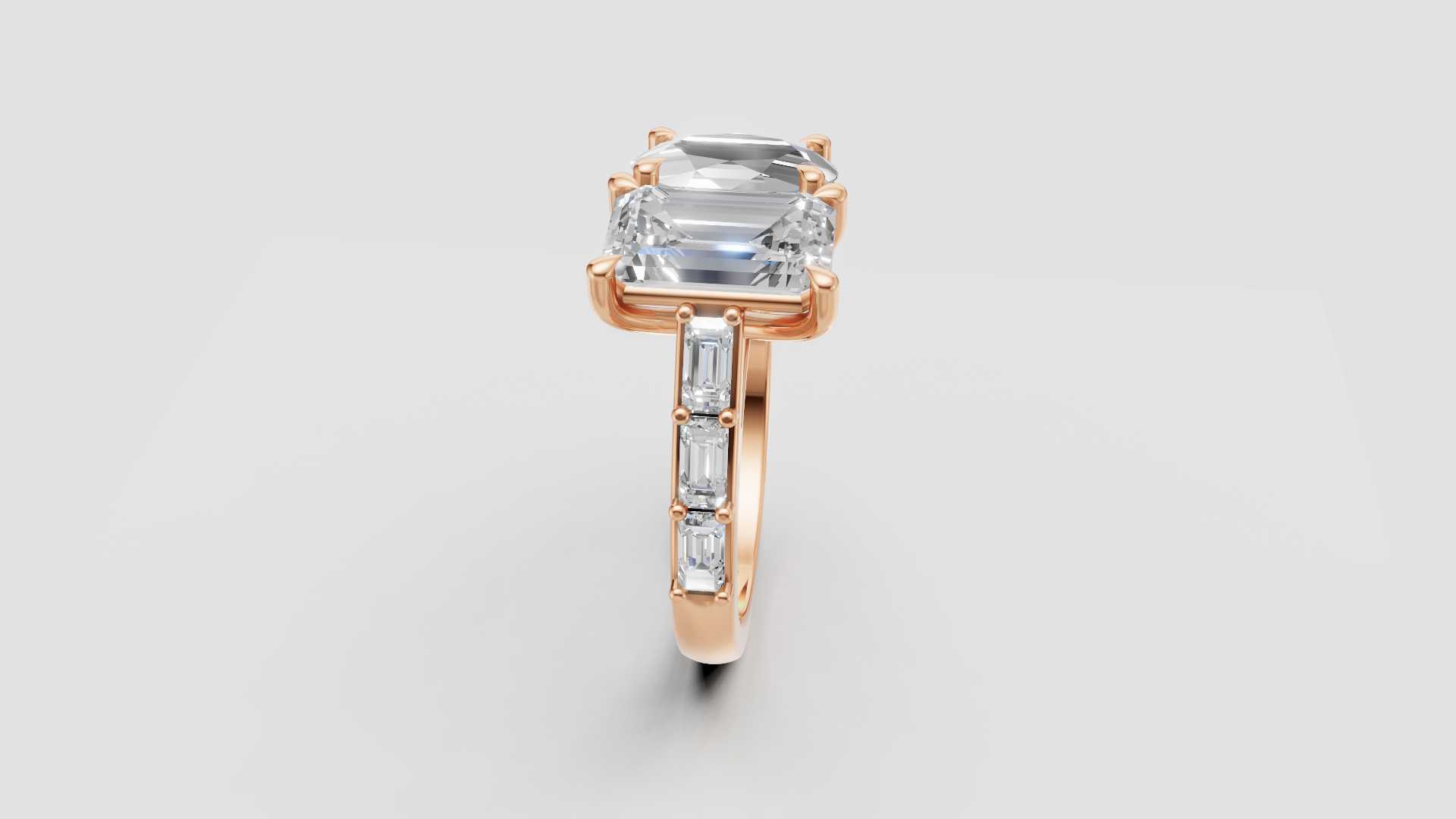 ✨ Dual-Cut Emerald & Oval Ring with Side Accents | 14K Gold | DS IMPEX