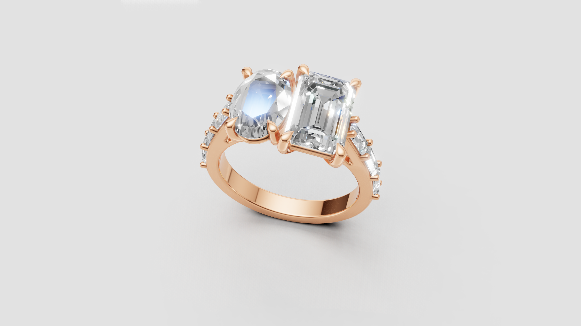 ✨ Dual-Cut Emerald & Oval Ring with Side Accents | 14K Gold | DS IMPEX