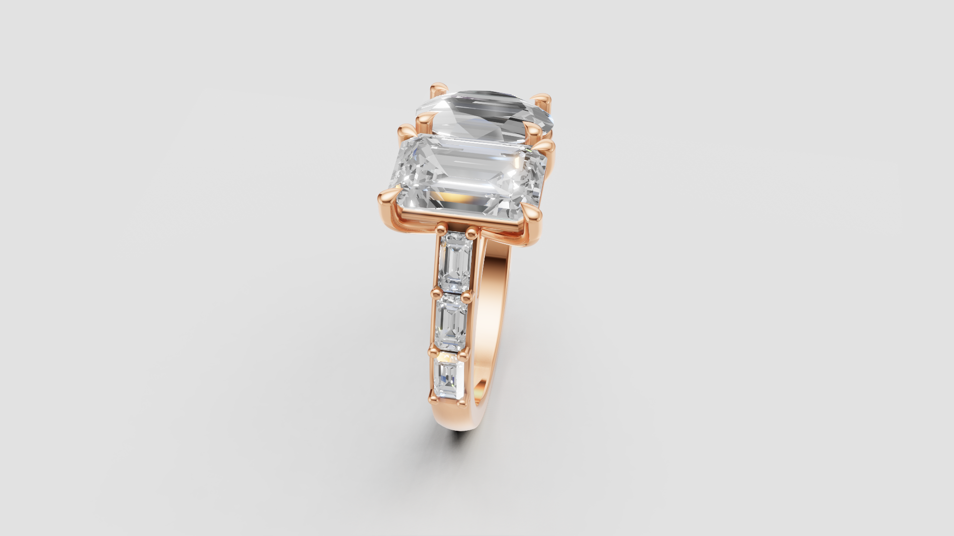✨ Dual-Cut Emerald & Oval Ring with Side Accents | 14K Gold | DS IMPEX