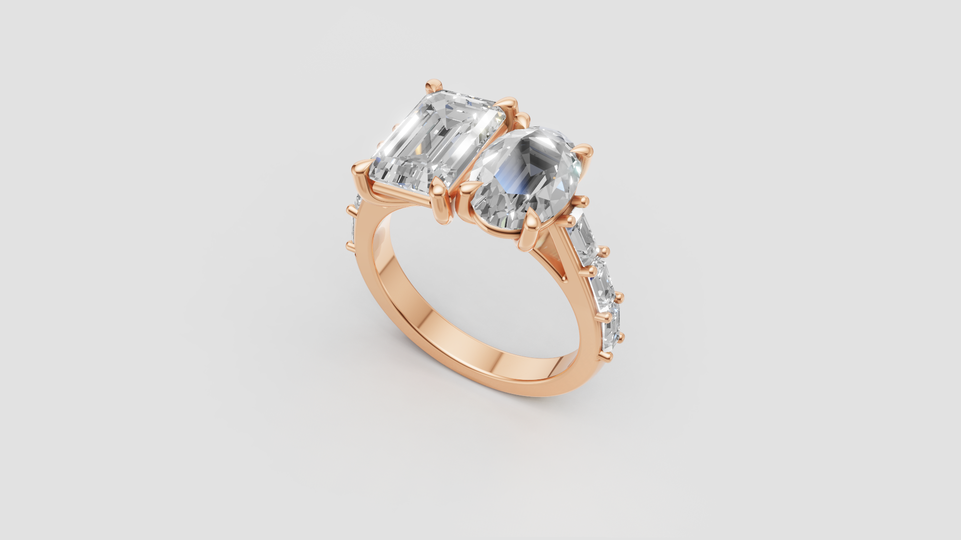 ✨ Dual-Cut Emerald & Oval Ring with Side Accents | 14K Gold | DS IMPEX