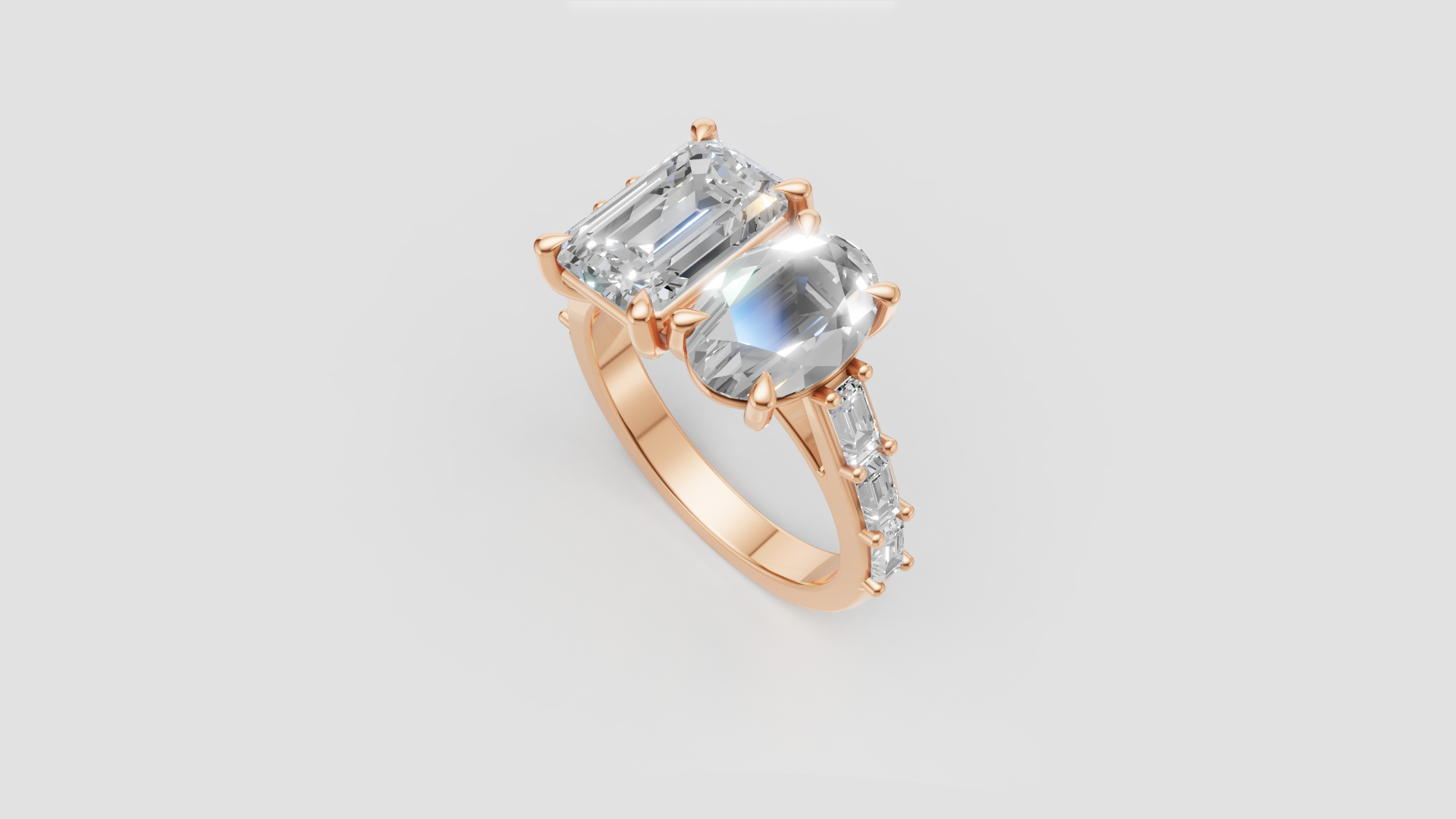 ✨ Dual-Cut Emerald & Oval Ring with Side Accents | 14K Gold | DS IMPEX