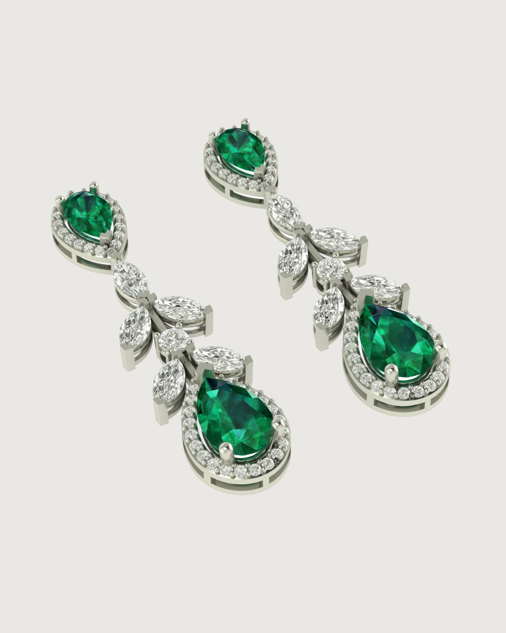 round & Marquise Diamond Drop Earrings – 18K Gold Botanical Glamour