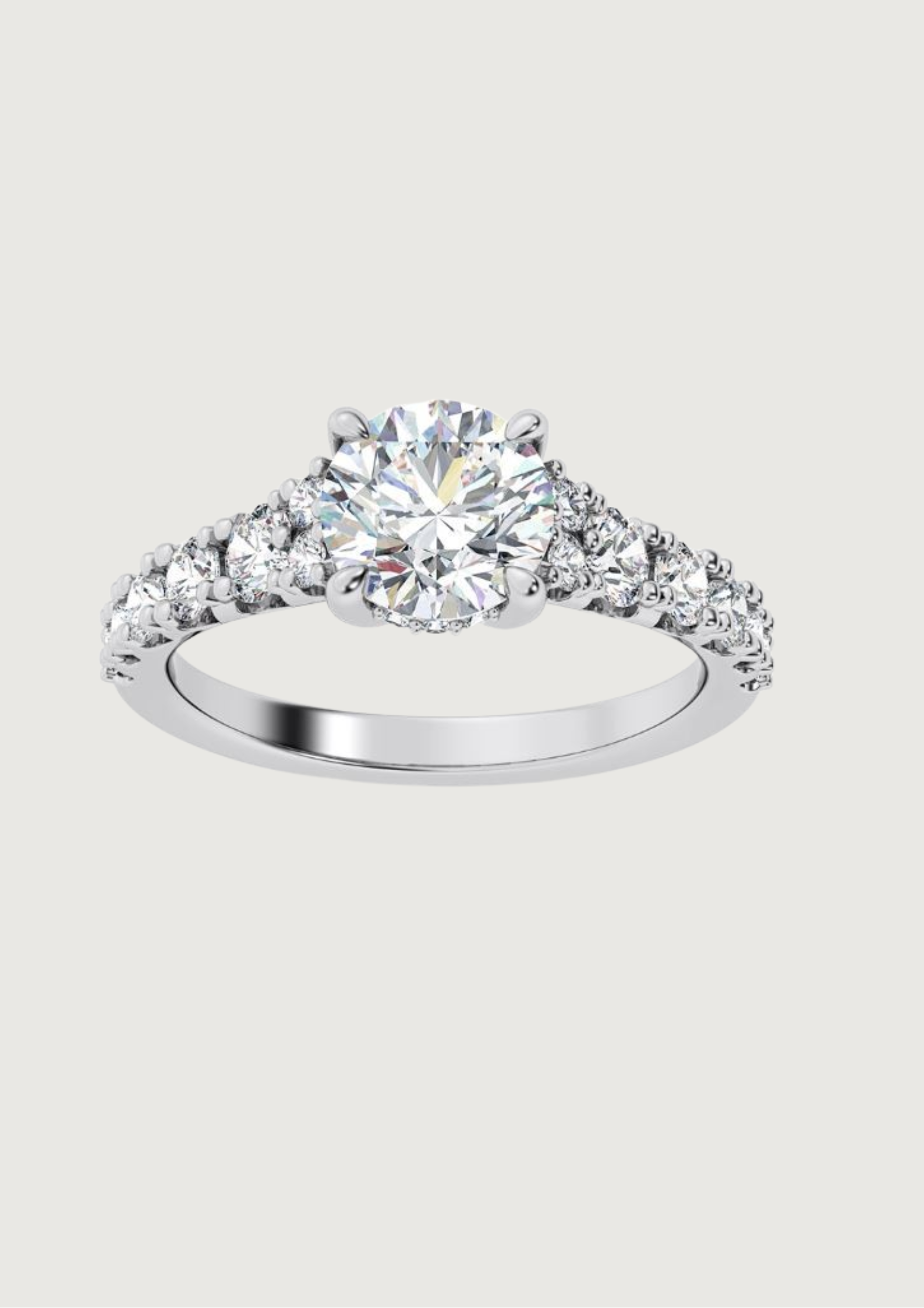 Graduated Side-Stone Diamond Engagement Ring – Round Brilliant Center in White Gold | Elegant Sparkle by DS IMPEX