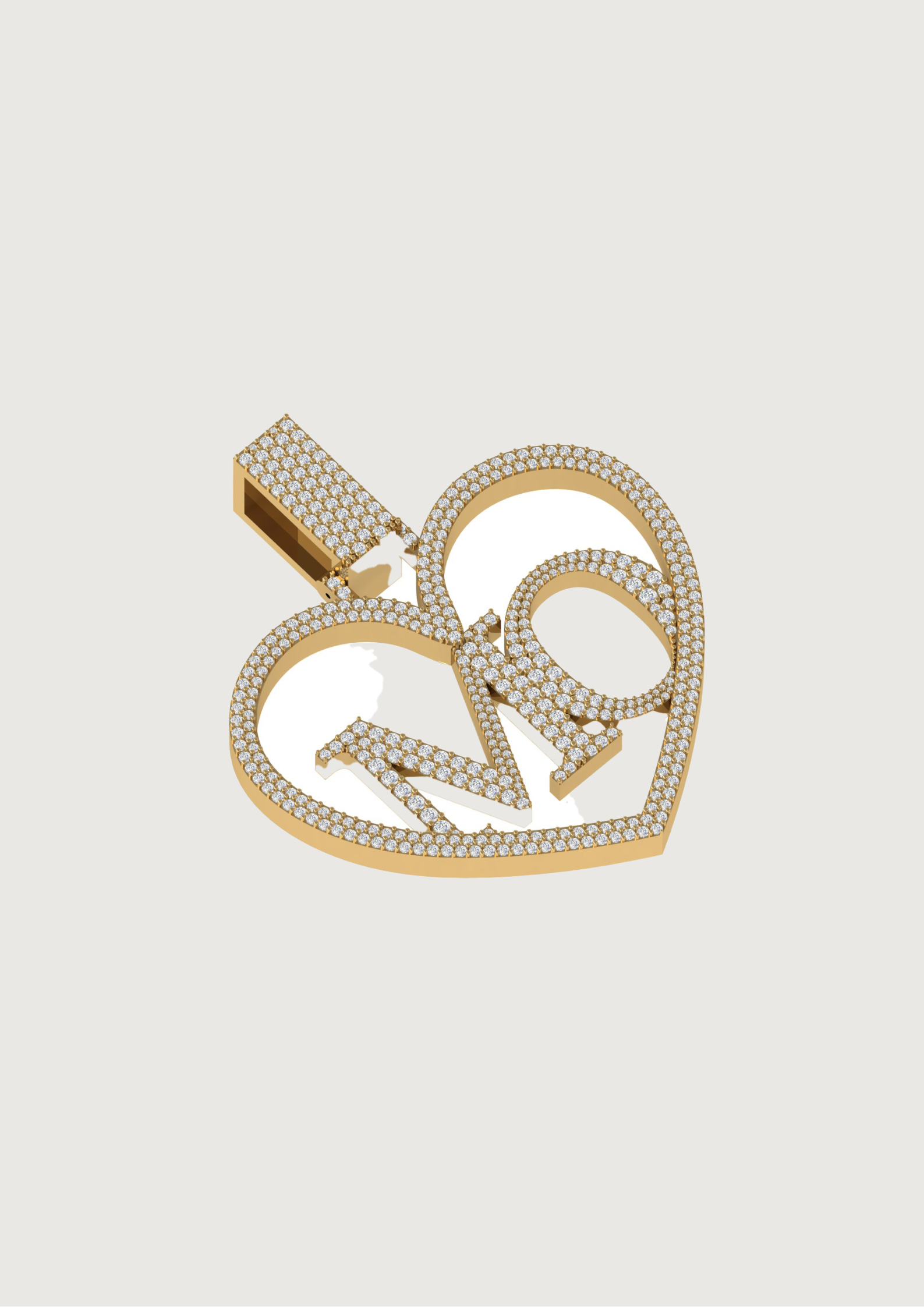 NKO Heart Initial Pendant – Custom Diamond Iced-Out Design in 18KT Gold