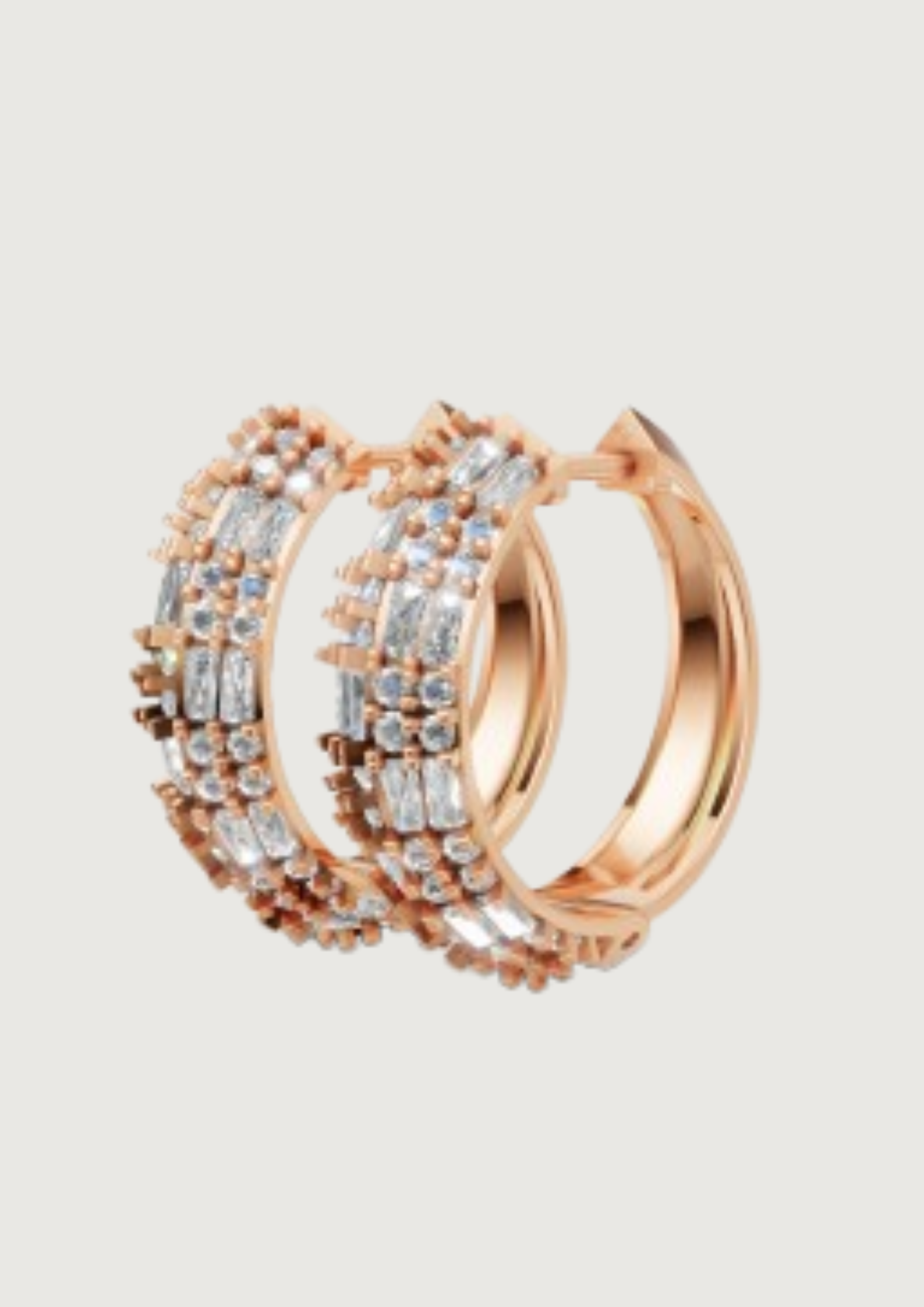 Triple-Row Diamond-Cut Hoop Earrings | 18K Gold | DS IMPEX