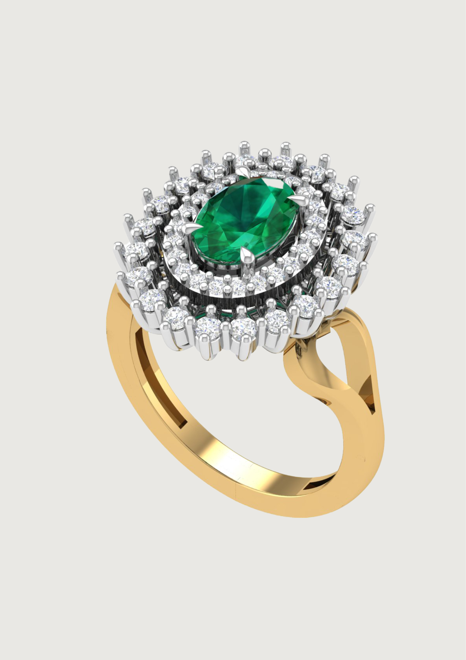 Regal Emerald Radiance – Dual Halo Diamond Ring | DS IMPEX Signature