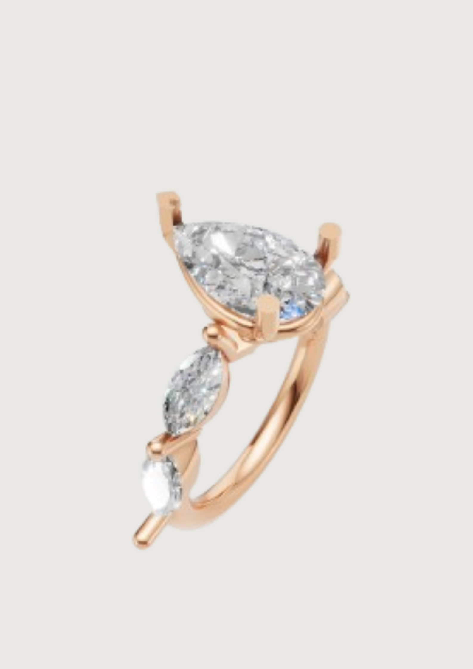 💎 Pear-Cut Engagement Ring with Marquise Side Stones – 14K Gold | DS IMPEX