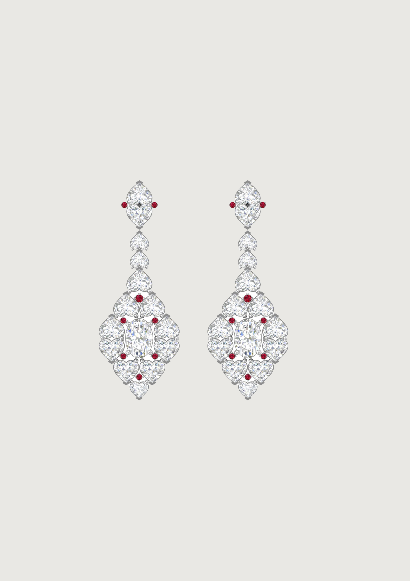 Vintage Glamour Heart Cluster Earrings – Radiant Cushion Cut with Ruby Accents