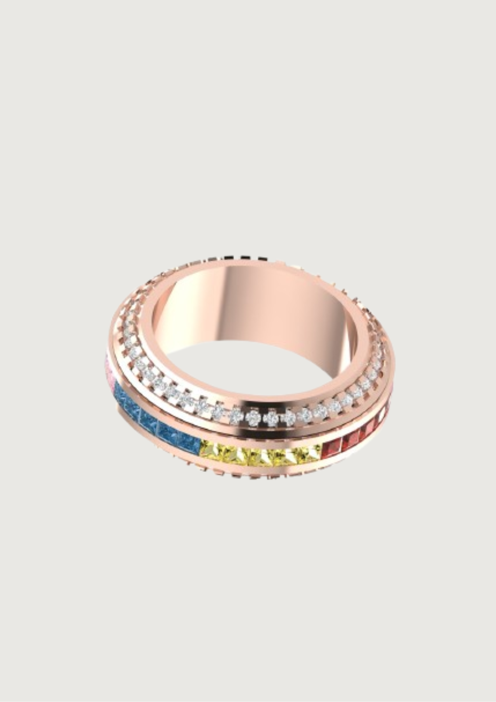 Rainbow Princess-Cut Gemstone Band Ring in Rose Gold – Luxe Multicolor Stacking Ring | DS IMPEX Exclusive