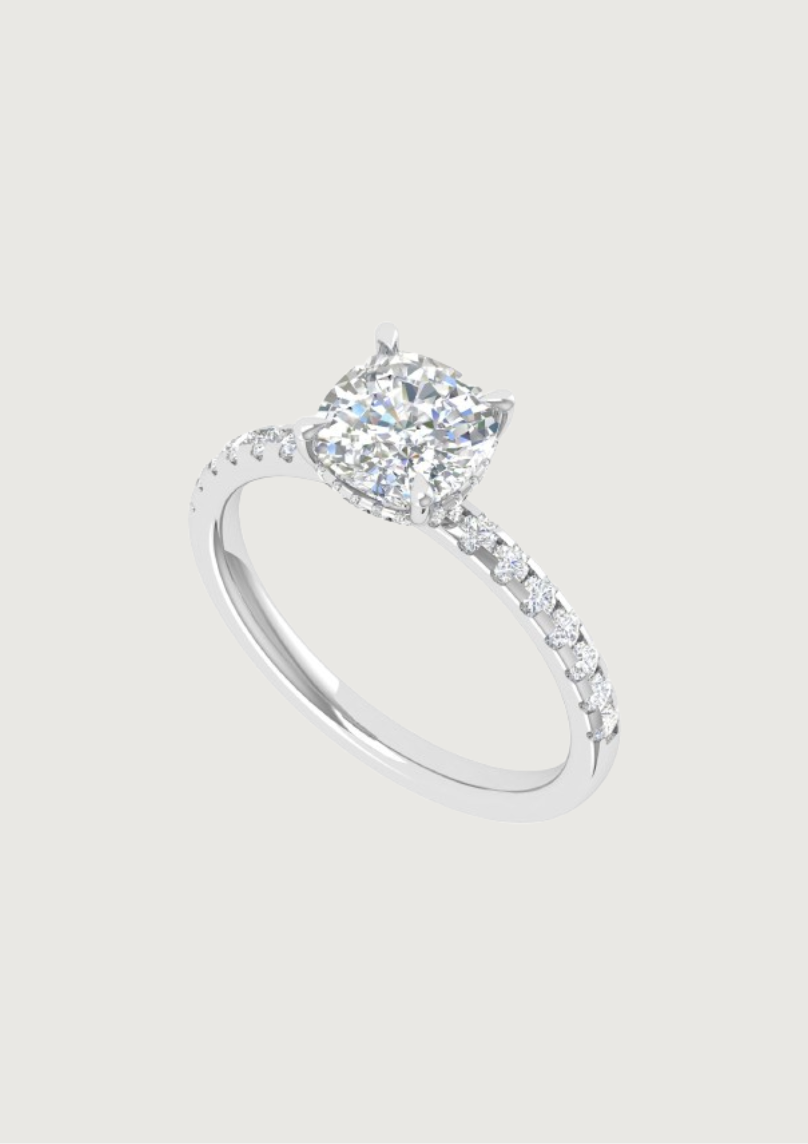 Luna Glow – Cushion Cut Solitaire Pavé Diamond Ring