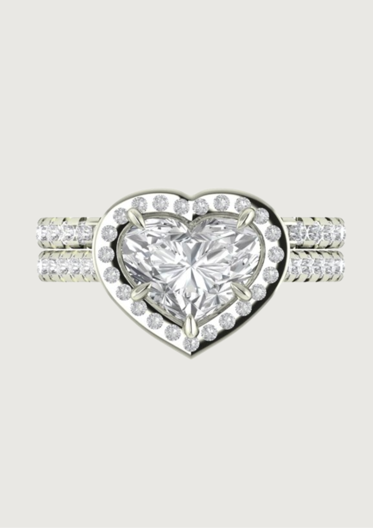 Heart-Shaped Halo Diamond Ring Set – Dual Band Promise Ring in White Gold | Romantic Sparkle by DS IMPEX