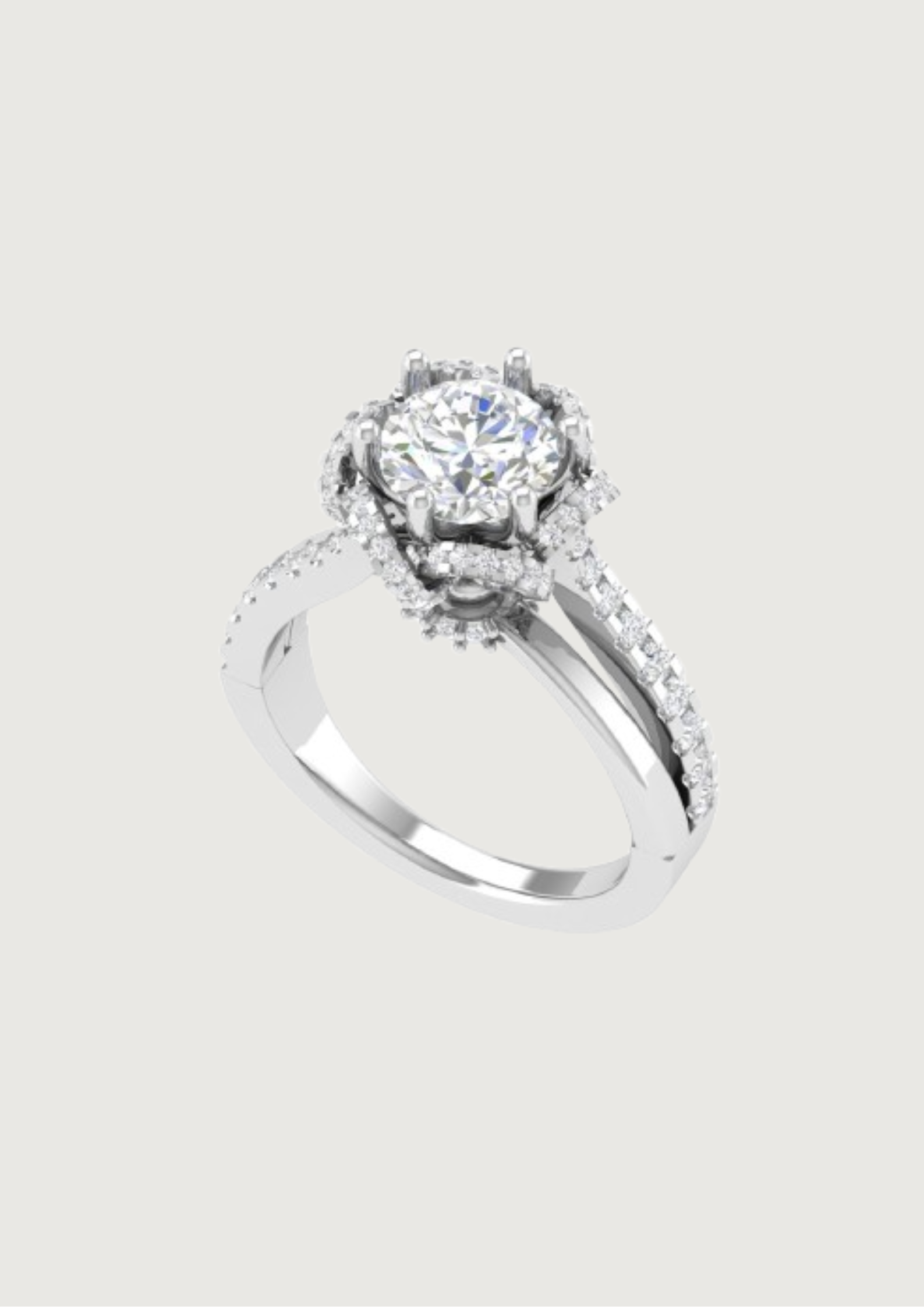 Twisted Double Halo Diamond Ring Design | Criss-Cross Shank Engagement Ring | 3D STL Download