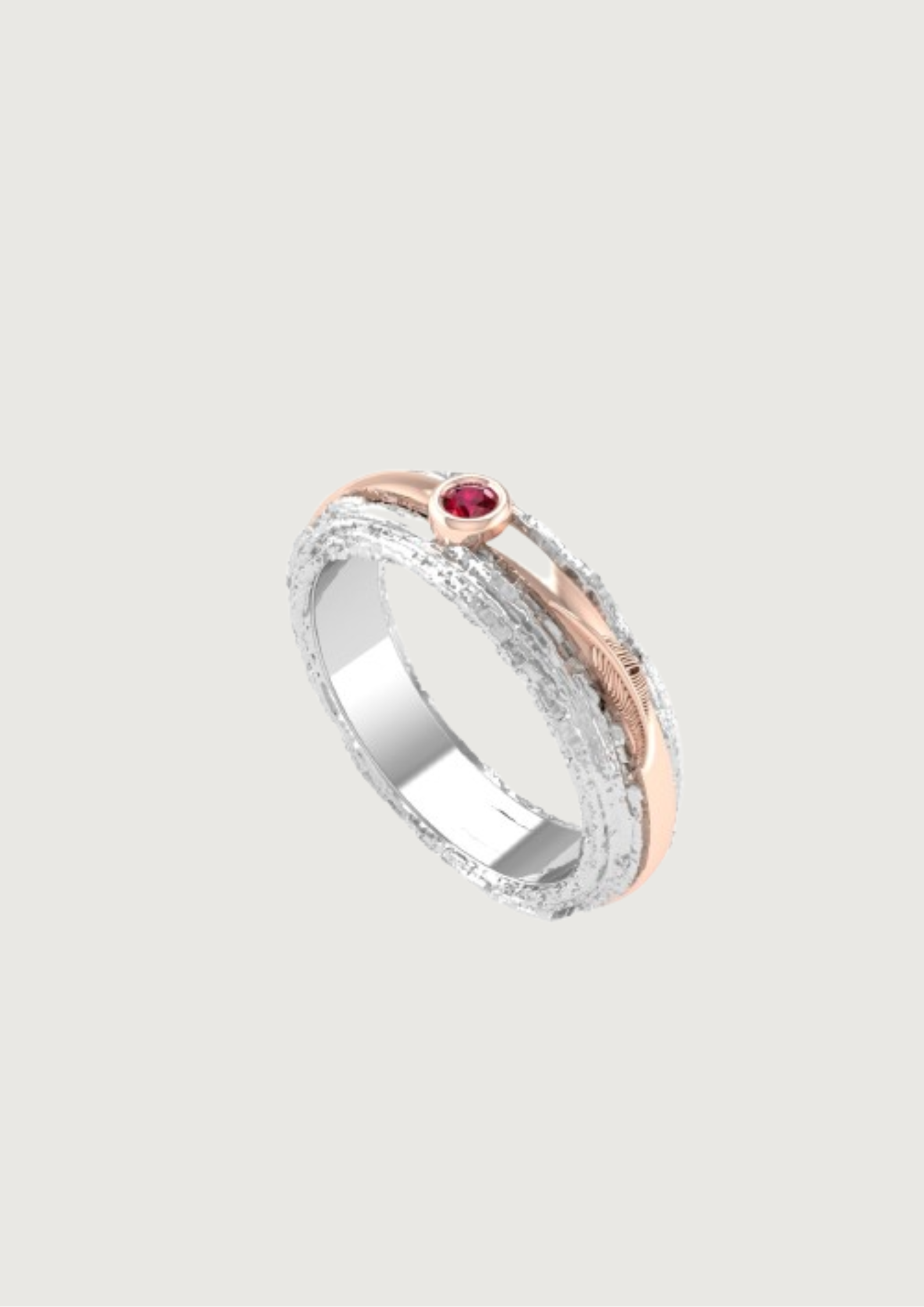 Aurora Rustic Ruby Ring – Dual-Tone Artisan Band