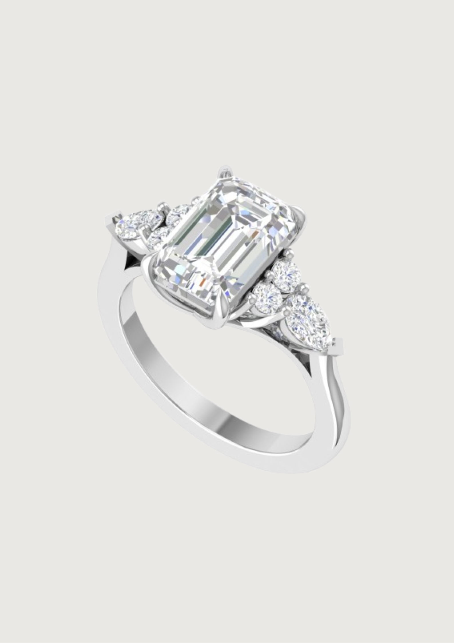 Celestial Grace Emerald-Cut Ring – Luxe Trio Stone Edition